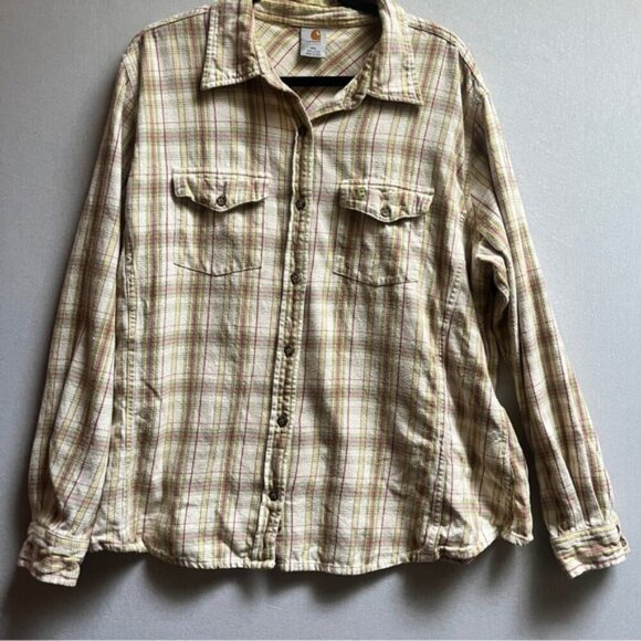 Carhartt plaid checkered button up flannette shirt Sz XXL - Picture 1 of 9